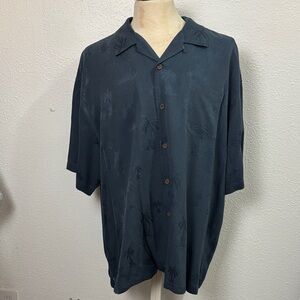 175NWOT SILK Tommy Bahama Navy Short Sleeve Button-Up Shirt. Sz XXL